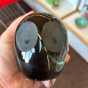 Vintage whitefriars blue/gray glass owl paperweight lead crystal box x